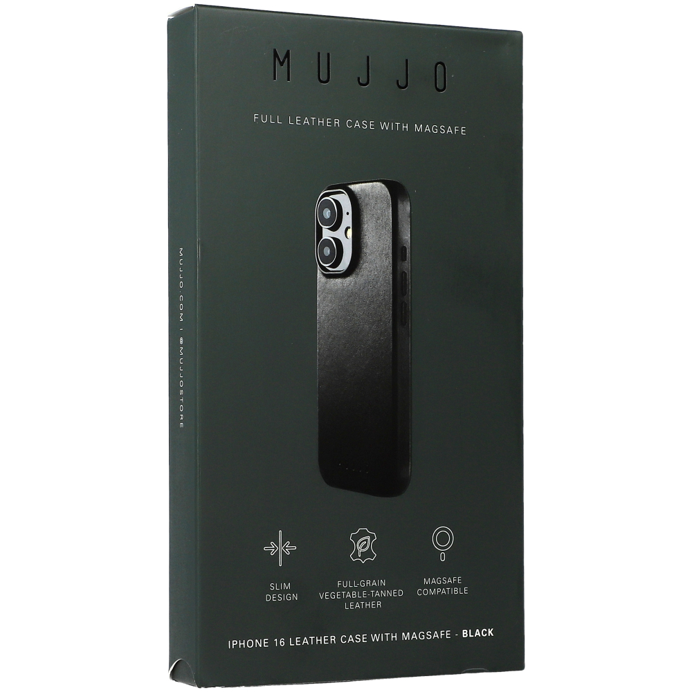 Etui skórzane Mujjo Full Leather Case do iPhone 16, czarne.